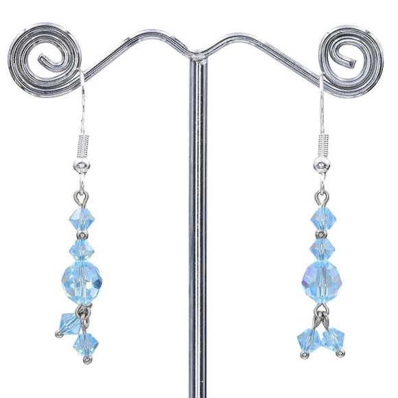 Light Blue Crystal Drop Earrings Handcrafted Jewelry - Picture 5 of 5
